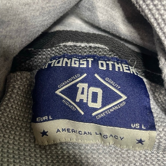 AMONGST OTHER Hooded Shirt Mens Size L Grey Waffle Knit Striped Casual - Picture 8 of 9